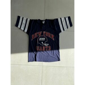 Vintage Logo 7 New York Giants Shirt Mens Large Blue NFL Jersey V-Neck USA Made